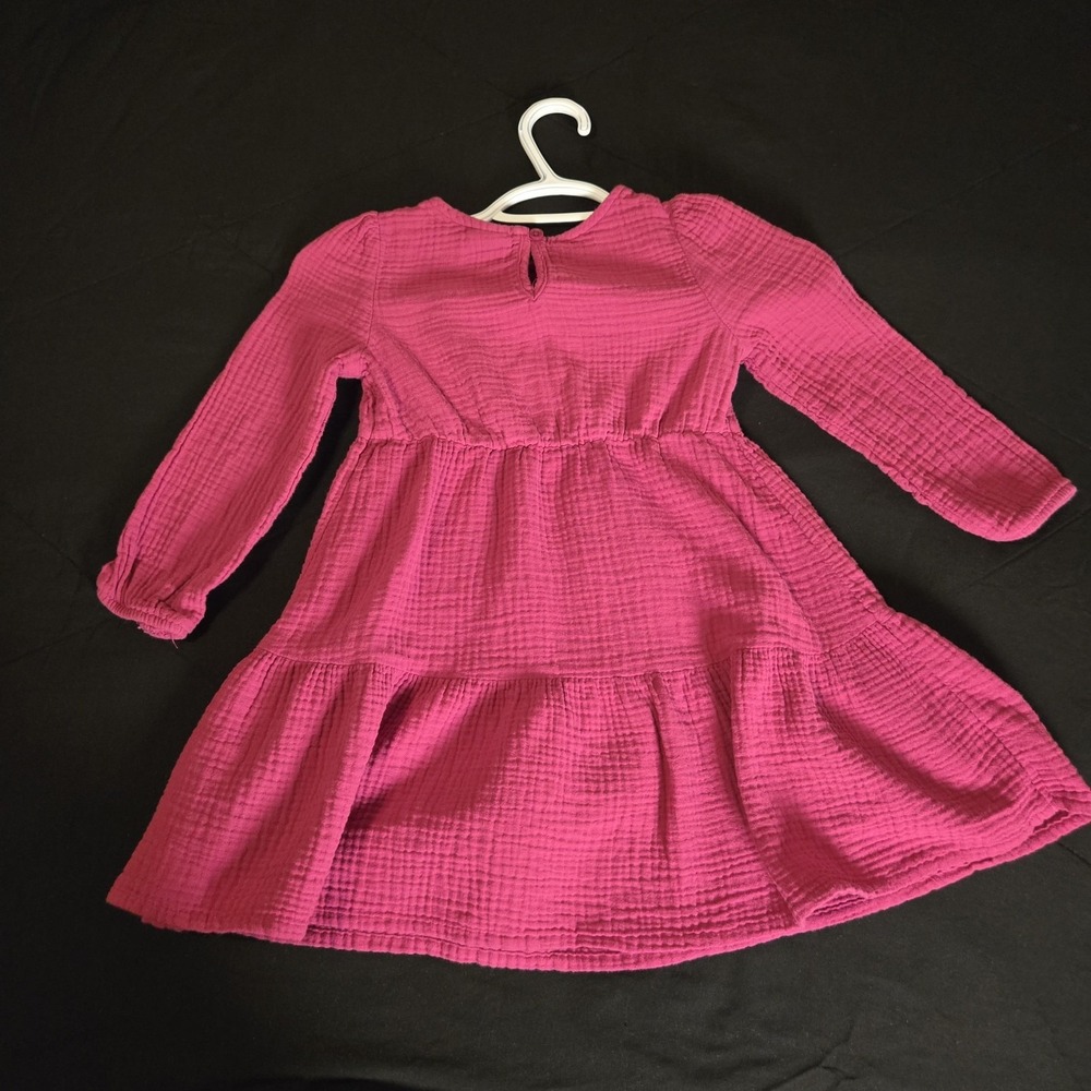 Wonder Nation Dress Girls 3T Pink Gauze 100% Cotton Long Sleeve Fit & Flare Knee